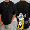 Men's Casual Cotton Blend Printed Round Neck Half Sleeve T-Shirt (Black)