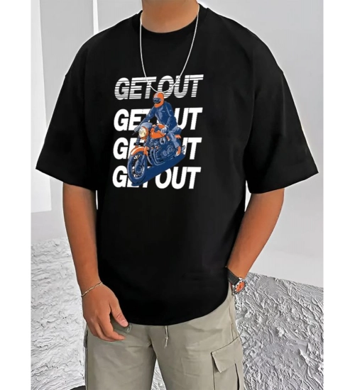 Men's Casual Cotton Blend Printed Round Neck Half Sleeve T-Shirt (Black)