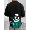 Men's Casual Cotton Blend Printed Round Neck Half Sleeve T-Shirt (Black)