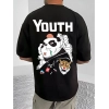 Men's Casual Cotton Blend Printed Round Neck Half Sleeve T-Shirt (Black)