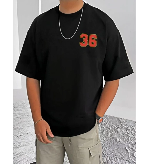 Men's Casual Cotton Blend Printed Round Neck Half Sleeve T-Shirt (Black)