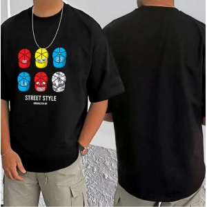 Generic Men's Casual Cotton Blend Printed Round Neck Half Sleeve T-Shirt (Black)