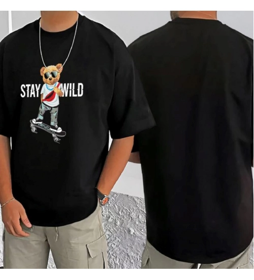 Men's Casual Cotton Blend Printed Round Neck Half Sleeve T-Shirt (Black) Men's Casual Cotton Blend Printed Round Neck Half Sleeve T-Shirt (Black)