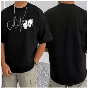Generic Men's Casual Cotton Blend Printed Round Neck Half Sleeve T-Shirt (Black)