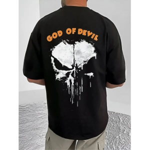 Generic Men's Casual Cotton Blend Printed Round Neck Half Sleeve T-Shirt (Black)