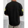 Men's Casual Cotton Blend Printed Round Neck Half Sleeve T-Shirt (Black)