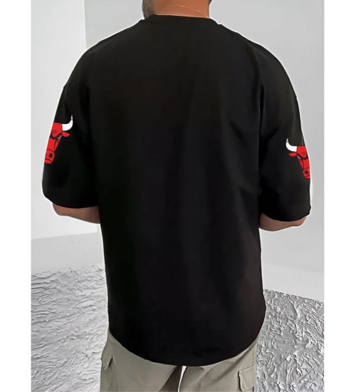 Men's Casual Cotton Blend Printed Round Neck Half Sleeve T-Shirt (Black) Men's Casual Cotton Blend Printed Round Neck Half Sleeve T-Shirt (Black)