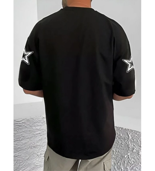 Men's Casual Cotton Blend Printed Round Neck Half Sleeve T-Shirt (Black) Men's Casual Cotton Blend Printed Round Neck Half Sleeve T-Shirt (Black)