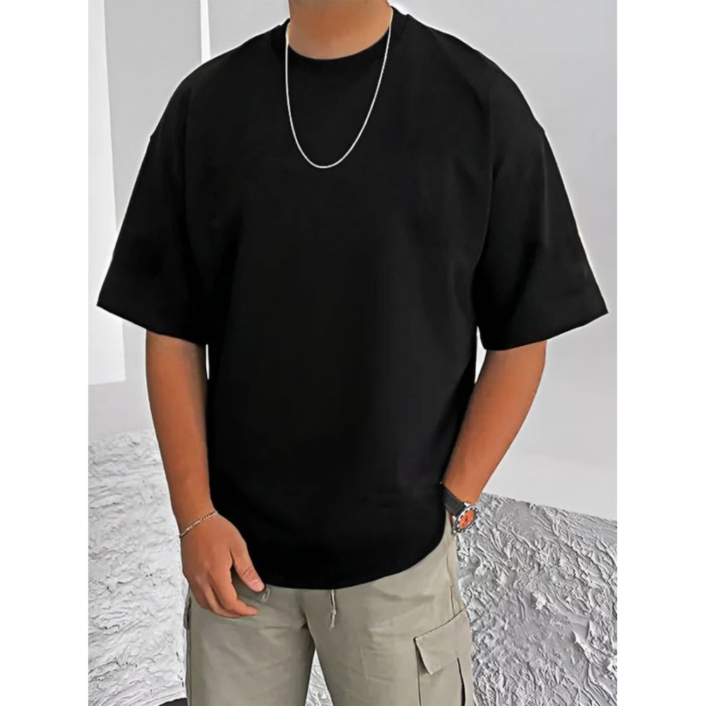 Men's Casual Cotton Blend Printed Round Neck Half Sleeve T-Shirt (Black) Men's Casual Cotton Blend Printed Round Neck Half Sleeve T-Shirt (Black)