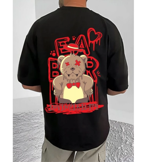 Men's Casual Cotton Blend Printed Round Neck Half Sleeve T-Shirt (Black) Men's Casual Cotton Blend Printed Round Neck Half Sleeve T-Shirt (Black)