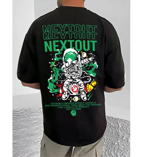 Men's Casual Cotton Blend Printed Round Neck Half Sleeve T-Shirt (Black)