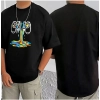 Men's Casual Cotton Blend Printed Round Neck Half Sleeve T-Shirt (Black)