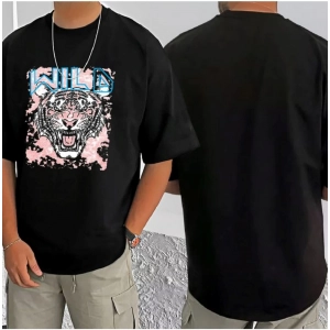 Generic Men's Casual Cotton Blend Printed Round Neck Half Sleeve T-Shirt (Black)