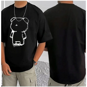 Generic Men's Casual Cotton Blend Printed Round Neck Half Sleeve T-Shirt (Black)