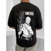 Men's Casual Cotton Blend Printed Round Neck Half Sleeve T-Shirt (Black)
