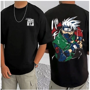 Generic Men's Casual Cotton Blend Printed Round Neck Half Sleeve T-Shirt (Black)