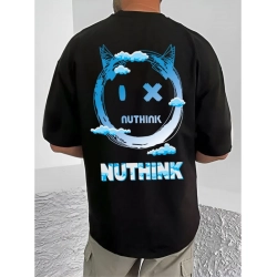 Men's Casual Cotton Blend Printed Round Neck Half Sleeve T-Shirt (Black)