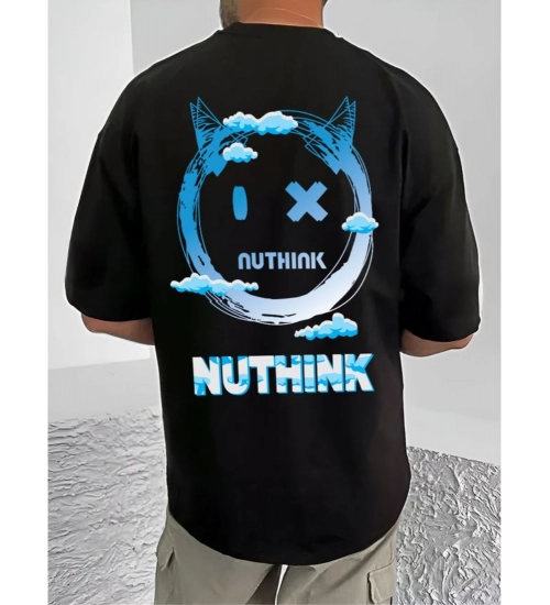 Men's Casual Cotton Blend Printed Round Neck Half Sleeve T-Shirt (Black)