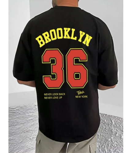 Men's Casual Cotton Blend Printed Round Neck Half Sleeve T-Shirt (Black)