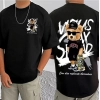 Men's Casual Cotton Blend Printed Round Neck Half Sleeve T-Shirt (Black)