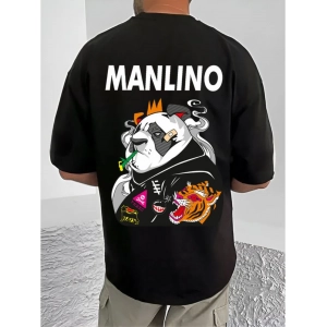 Generic Men's Casual Cotton Blend Printed Round Neck Half Sleeve T-Shirt (Black)