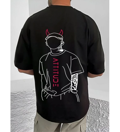 Men's Casual Cotton Blend Printed Round Neck Half Sleeve T-Shirt (Black) Men's Casual Cotton Blend Printed Round Neck Half Sleeve T-Shirt (Black)