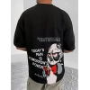 Men's Casual Cotton Blend Printed Round Neck Half Sleeve T-Shirt (Black)