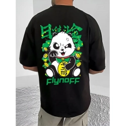 Men's Casual Cotton Blend Printed Round Neck Half Sleeve T-Shirt (Black)