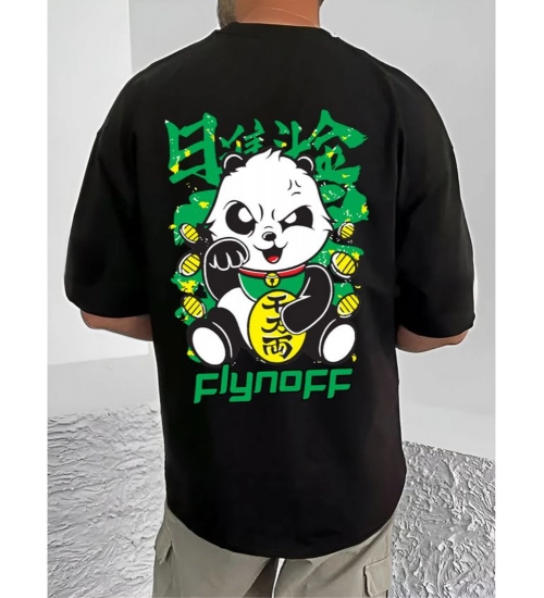 Men's Casual Cotton Blend Printed Round Neck Half Sleeve T-Shirt (Black)