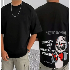Generic Men's Casual Cotton Blend Printed Round Neck Half Sleeve T-Shirt (Black)
