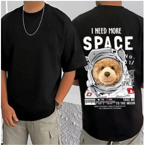 Generic Men's Casual Cotton Blend Printed Round Neck Half Sleeve T-Shirt (Black)