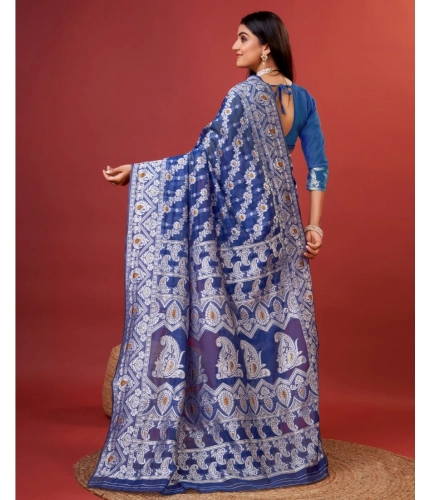 Women's Cotton Silk Printed Saree With Unstitched Blouse 5.5Mtr (Blue) Women's Cotton Silk Printed Saree With Unstitched Blouse 5.5Mtr (Blue)