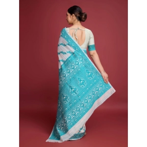 Generic Women's Jamdani Cotton Silk Printed Saree With Unstitched Blouse 5.5Mtr (Rama)