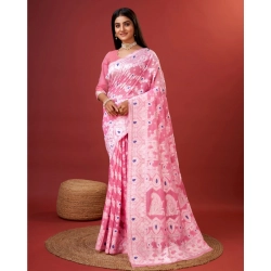 Women's Cotton Silk Printed Saree With Unstitched Blouse 5.5Mtr (Pink)