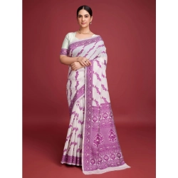Women's Jamdani Cotton Silk Printed Saree With Unstitched Blouse 5.5Mtr (Wine)
