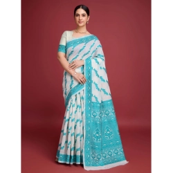 Women's Jamdani Cotton Silk Printed Saree With Unstitched Blouse 5.5Mtr (Rama)
