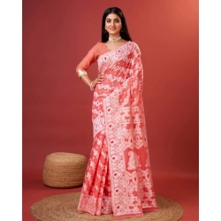 Women's Cotton Silk Printed Saree With Unstitched Blouse 5.5Mtr (Peach)