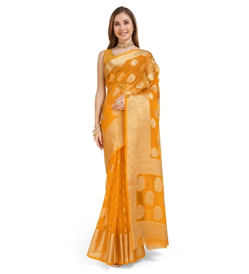Women's Soft Organza Silk Weaving Design Saree With Unstitched Blouse 5.5Mtr (Yellow)