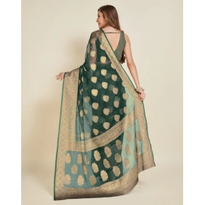 Generic Women's Soft Organza Silk Weaving Design Saree With Unstitched Blouse 5.5Mtr (Green)