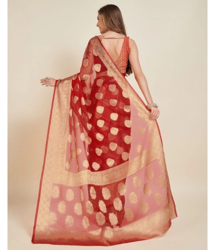 Women's Soft Organza Silk Weaving Design Saree With Unstitched Blouse 5.5Mtr (Red) Women's Soft Organza Silk Weaving Design Saree With Unstitched Blouse 5.5Mtr (Red)