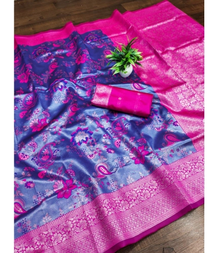 Women's Banarasi Jacquard Printed Saree With Unstitched Blouse 5.5Mtr (Navy Blue) Women's Banarasi Jacquard Printed Saree With Unstitched Blouse 5.5Mtr (Navy Blue)