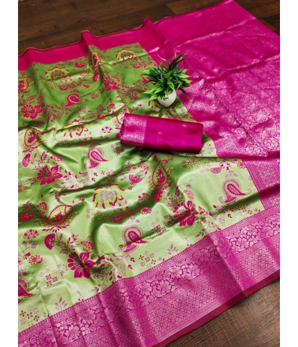 Women's Banarasi Jacquard Printed Saree With Unstitched Blouse 5.5Mtr (Mehendi Green) Women's Banarasi Jacquard Printed Saree With Unstitched Blouse 5.5Mtr (Mehendi Green)