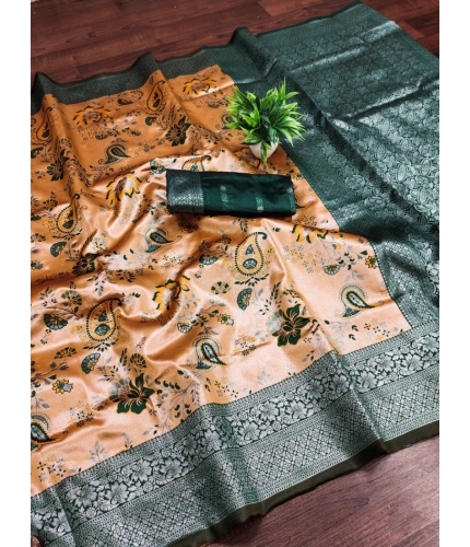 Women's Banarasi Jacquard Printed Saree With Unstitched Blouse 5.5Mtr (Orange) Women's Banarasi Jacquard Printed Saree With Unstitched Blouse 5.5Mtr (Orange)