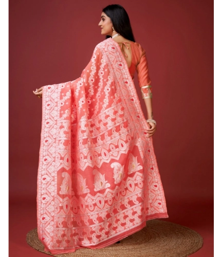 Women's Cotton Silk Printed Saree With Unstitched Blouse 5.5Mtr (Peach) Women's Cotton Silk Printed Saree With Unstitched Blouse 5.5Mtr (Peach)