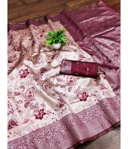 Women's Banarasi Jacquard Printed Saree With Unstitched Blouse 5.5Mtr (Wine) Women's Banarasi Jacquard Printed Saree With Unstitched Blouse 5.5Mtr (Wine)