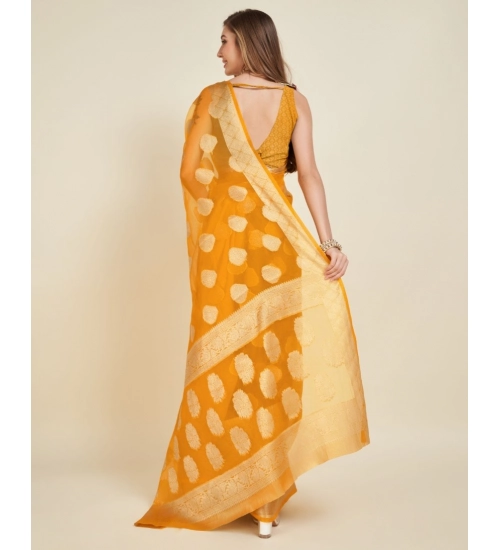 Women's Soft Organza Silk Weaving Design Saree With Unstitched Blouse 5.5Mtr (Yellow)