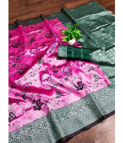 Women's Banarasi Jacquard Printed Saree With Unstitched Blouse 5.5Mtr (DPink) Women's Banarasi Jacquard Printed Saree With Unstitched Blouse 5.5Mtr (DPink)
