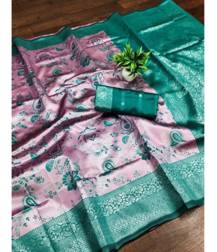 Women's Banarasi Jacquard Printed Saree With Unstitched Blouse 5.5Mtr (Pink) Women's Banarasi Jacquard Printed Saree With Unstitched Blouse 5.5Mtr (Pink)