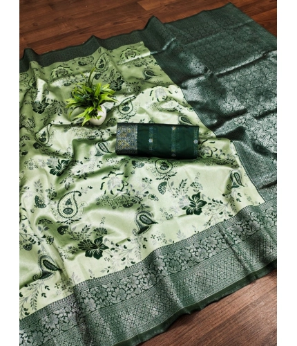 Women's Banarasi Jacquard Printed Saree With Unstitched Blouse 5.5Mtr (Green) Women's Banarasi Jacquard Printed Saree With Unstitched Blouse 5.5Mtr (Green)