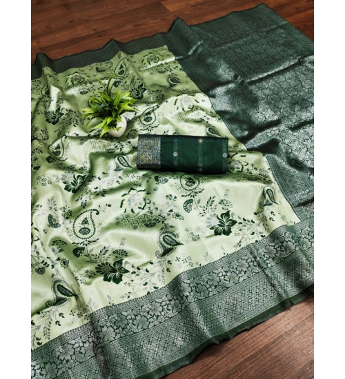 Women's Banarasi Jacquard Printed Saree With Unstitched Blouse 5.5Mtr (Green)